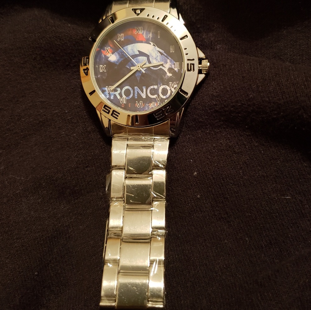 Men's Denver Broncos Silver Band Watch